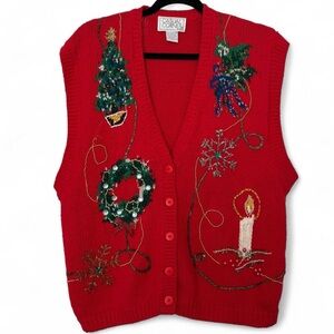 vintage 90s grandma ugly christmas sweater vest size medium